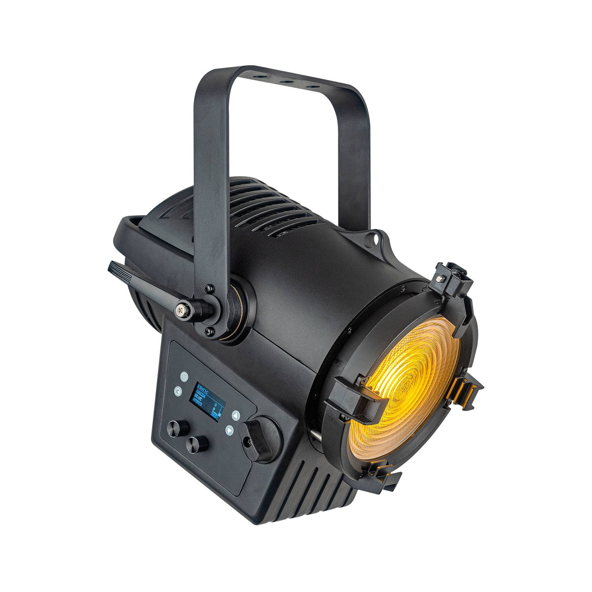 Showtec Performer Fresnel 1500 Q6 MKII teatrinis prožektorius, geltonos šviesos pavyzdys