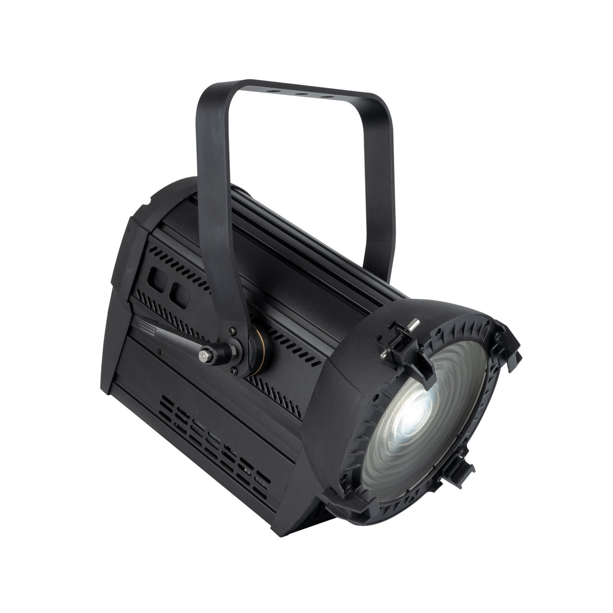 Showtec Performer Fresnel 2200 DDT teatrinis prožektorius, bendras vaizdas su šilta balta šviesa