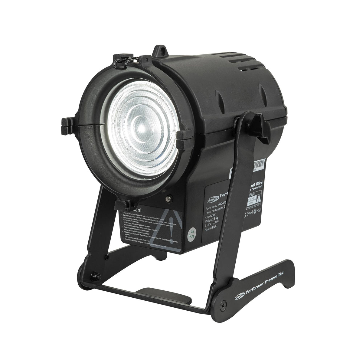 Showtec Performer Fresnel Mini DDT, front view with folded bracket