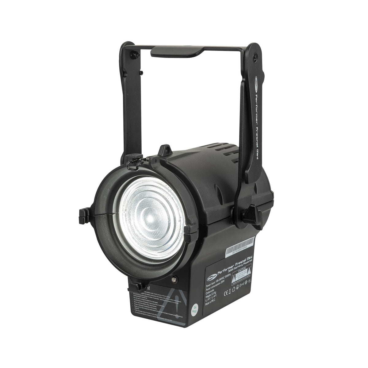 Showtec Performer Fresnel Mini DDT, front view with raised bracket