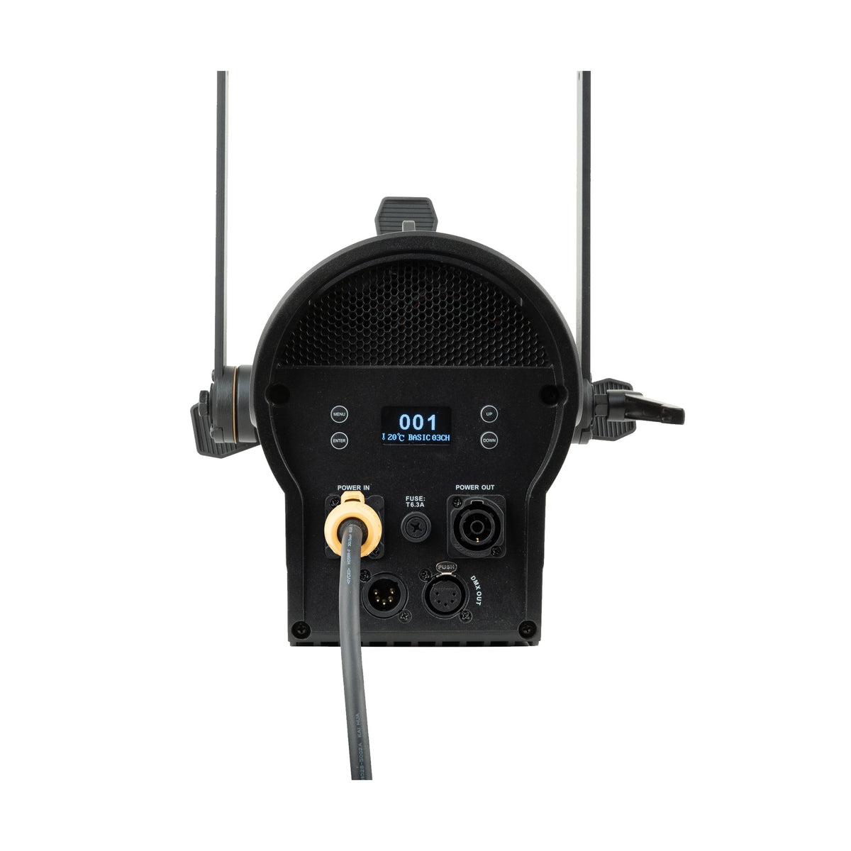 Showtec Performer Profile 700 Q6, rear view with cables connected