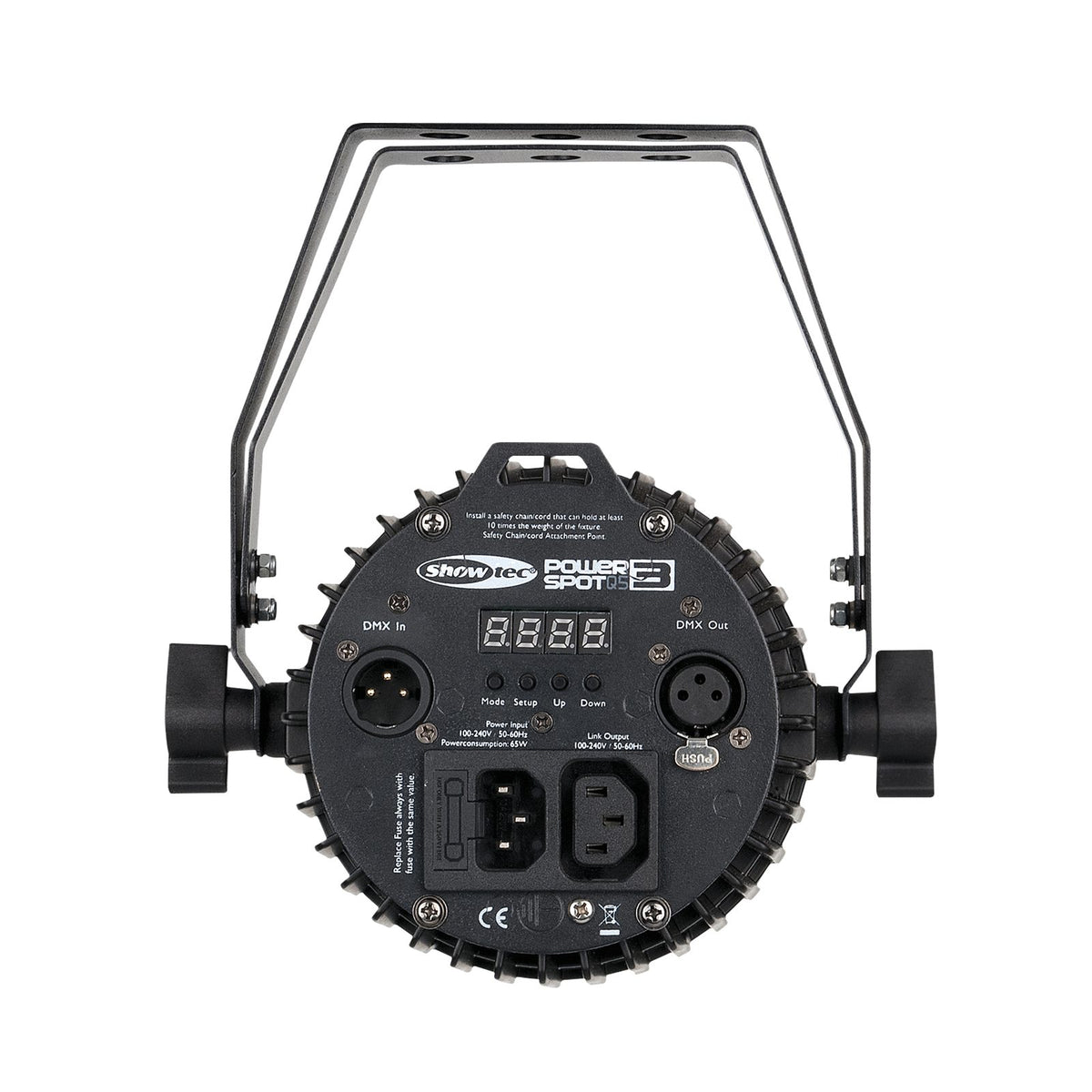 Showtec Power Spot 3 Q5 LED PAR prožektorius, galinė dalis ir jungtys