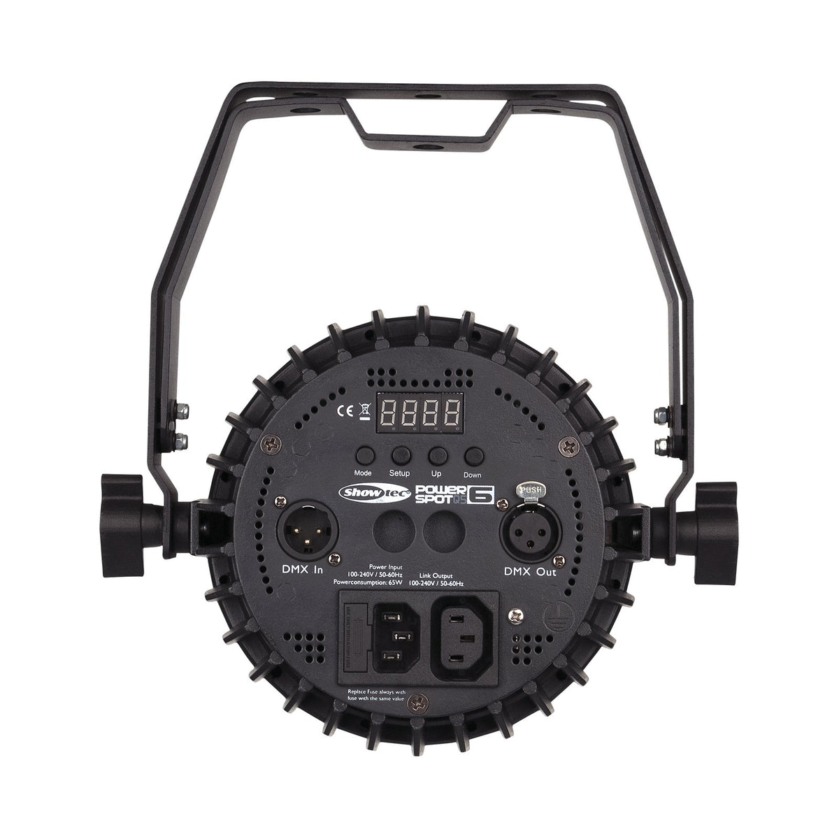 Showtec Power Spot 6 Q5 LED PAR prožektorius, galinė dalis ir jungtys