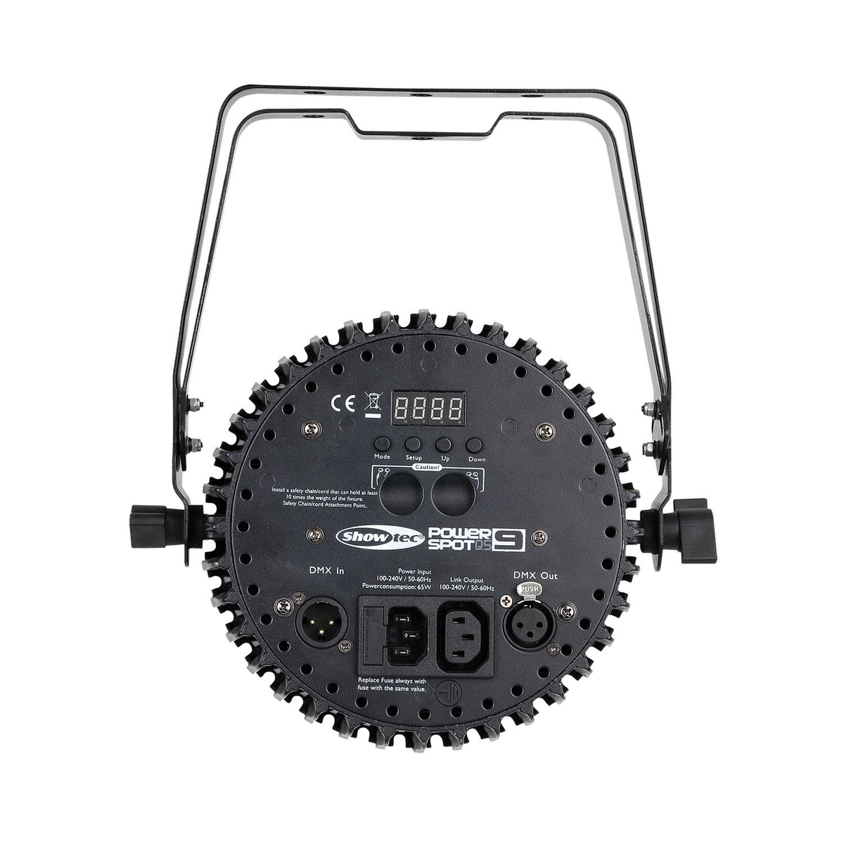Showtec Power Spot 9 Q5 LED PAR prožektorius, galinė dalis ir jungtys