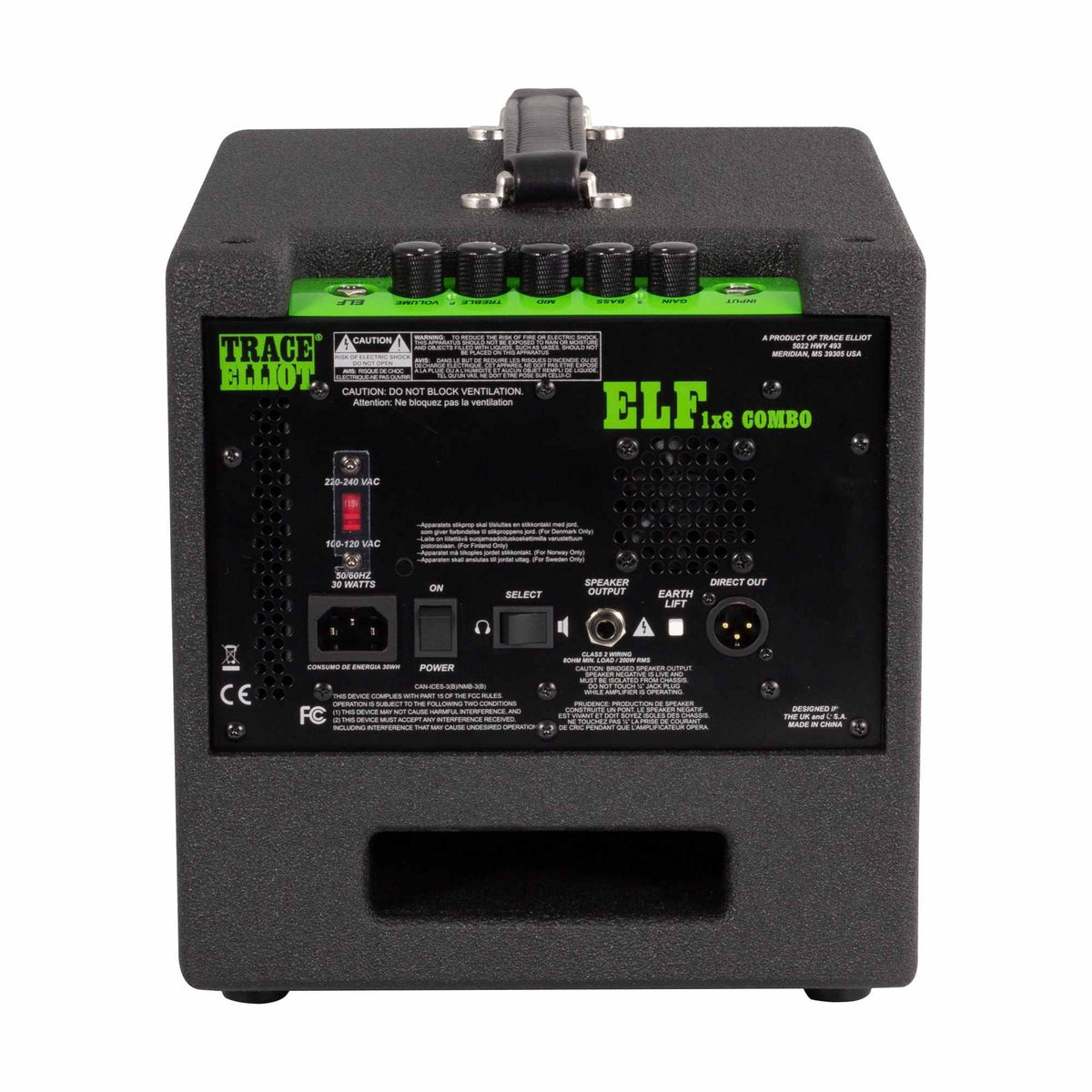 Trace Elliot ELF 1x8 bosinės gitaros stiprintuvas, vaizdas iš galo