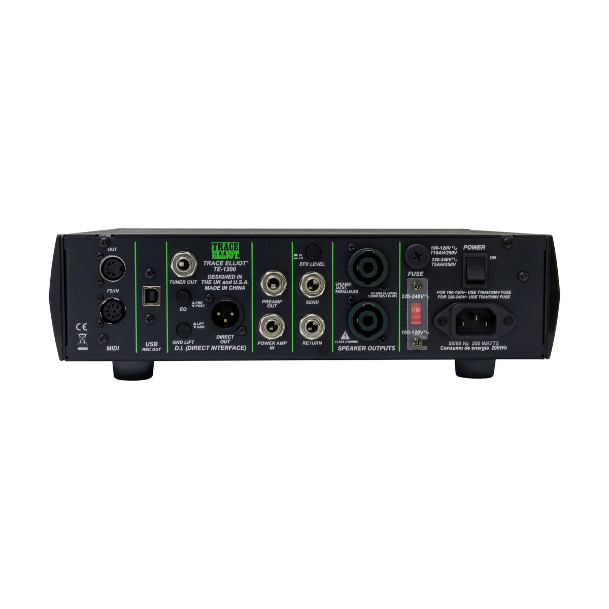 Trace Elliot TE-1200 bosinės gitaros stiprintuvas, galinės jungtys