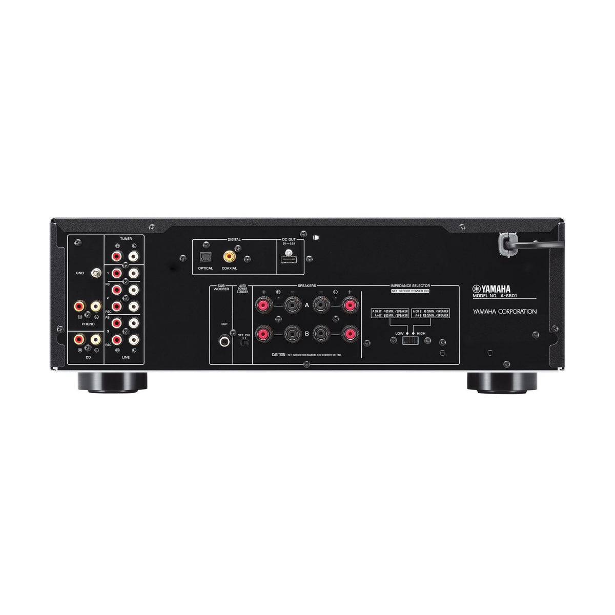 Yamaha A-S501 galinės jungtys
