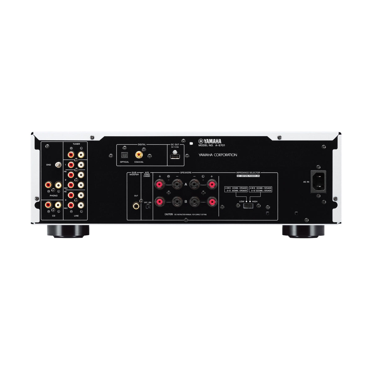 Yamaha A-S701 galinės jungtys