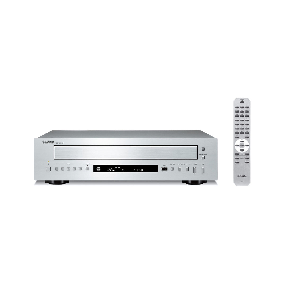 Yamaha CD-C603 CD grotuvas, sidabrinė, priekinis vaizdas su pulteliu
