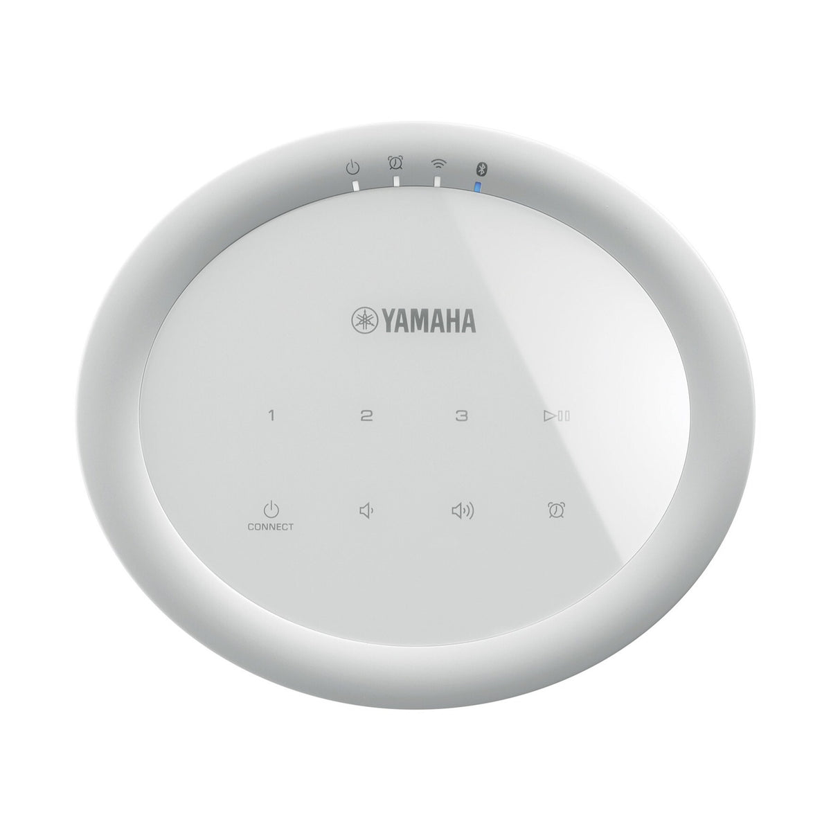 Yamaha MusicCast 20 aktyvi belaidė garso kolonėlė (balta spalva), viršutiniai valdymo mygtukai