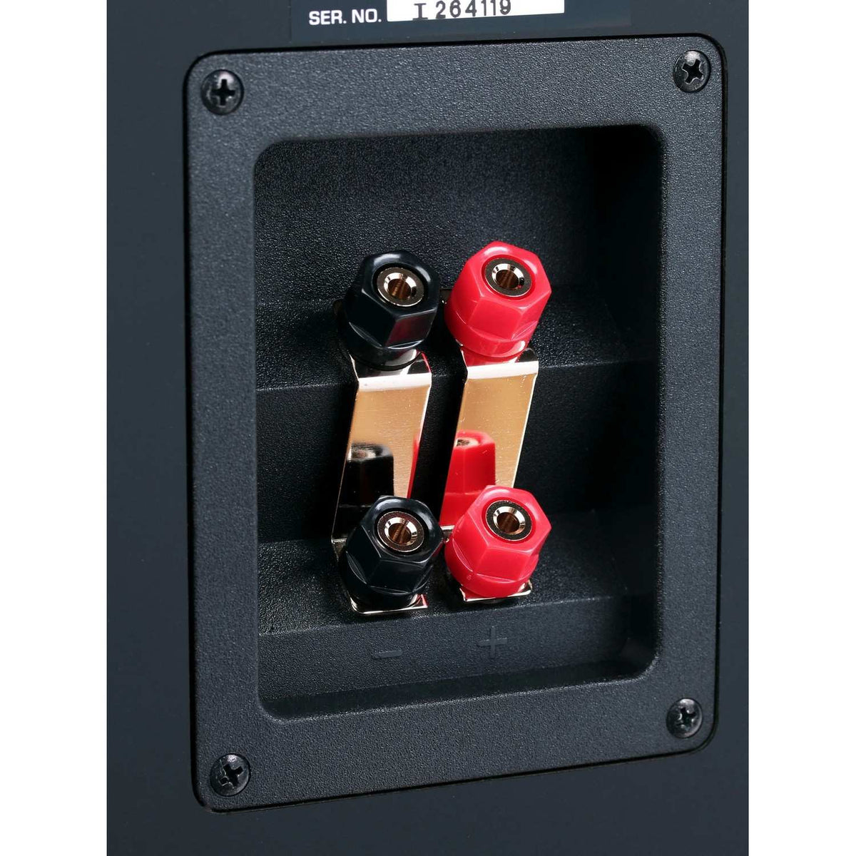Yamaha NS-555 grindinė garso kolonėlė: Bi-wiring terminalai su jungiamaisiais tilteliais iš arti