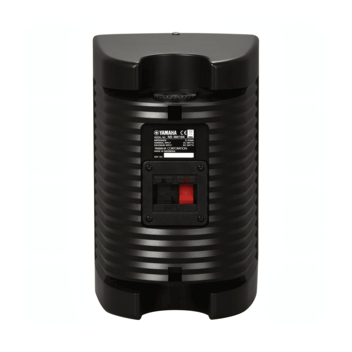 Yamaha NS-AW194 lauko garso kolonėlės (juodos), galinė dalis, spyruokliniai gnybtai ir laikiklis