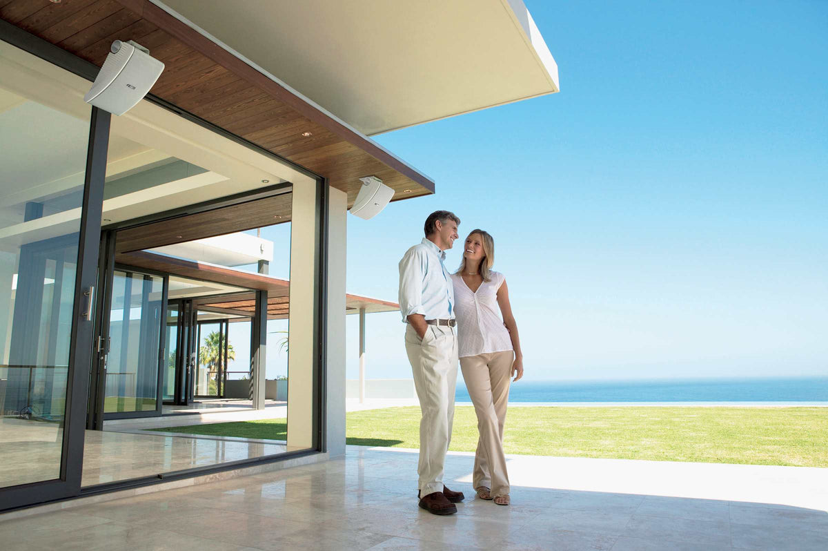 Yamaha NS-AW592 Outdoor Speakers, sheltered outdoor installation example