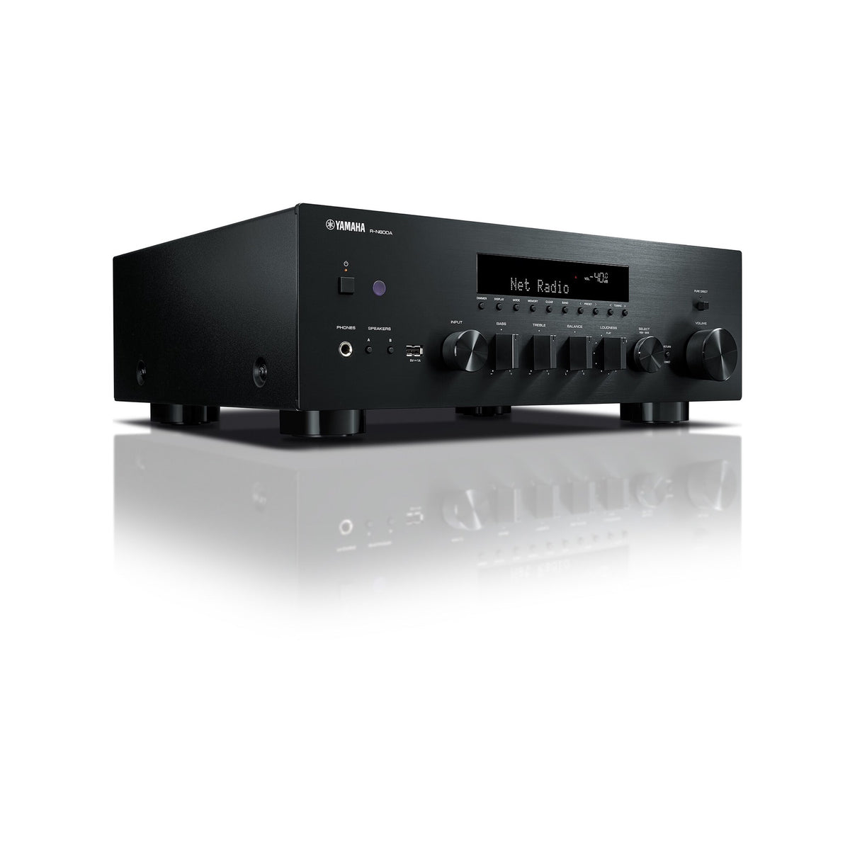 Yamaha R-N600A Network Receiver, black, angled view