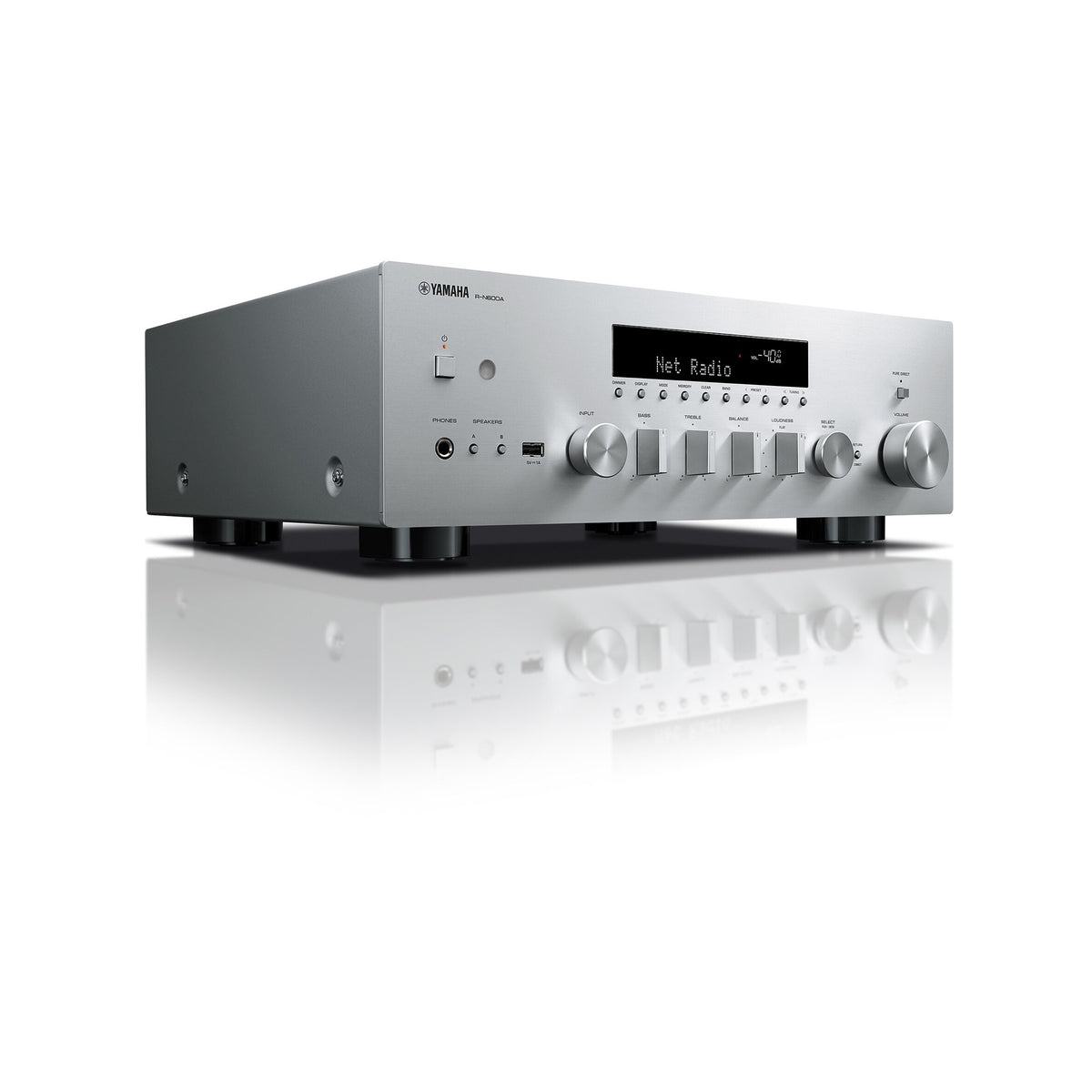Yamaha R-N600A Network Receiver, silver, angled view