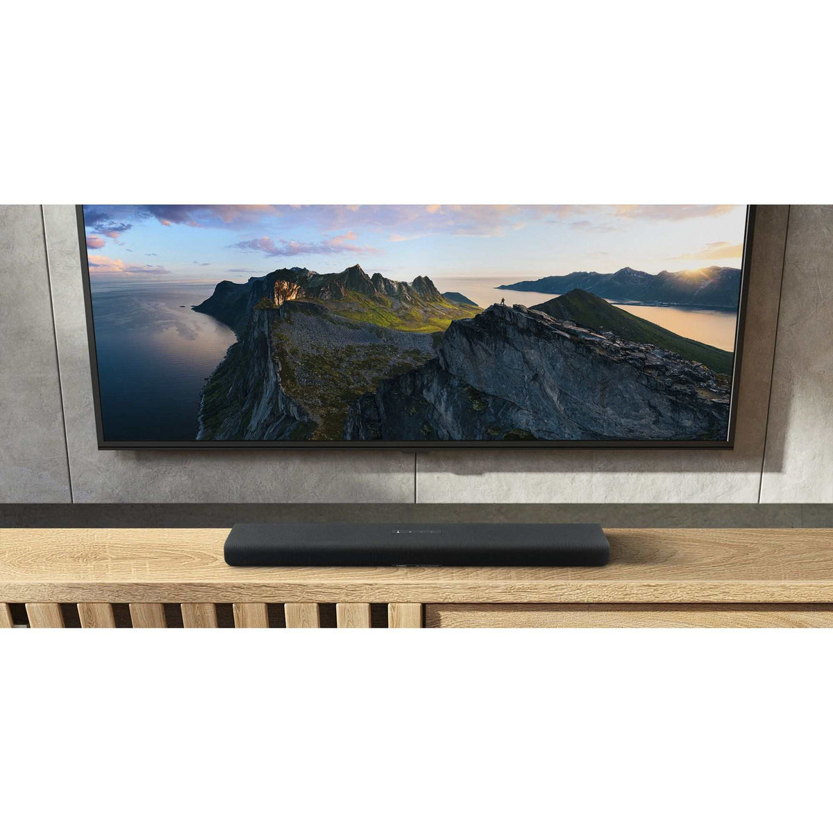 Yamaha SR-B30A Soundbar System, black soundbar beneath a TV