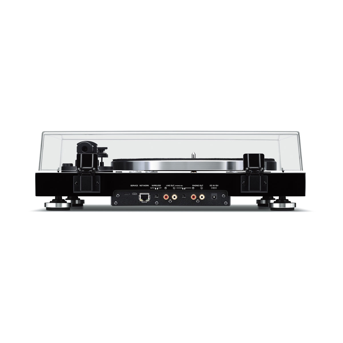 Yamaha TT-N503 patefonas su tinklo grotuvu (juoda spalva), galinės PHONO, LINE ir tinklo jungtys